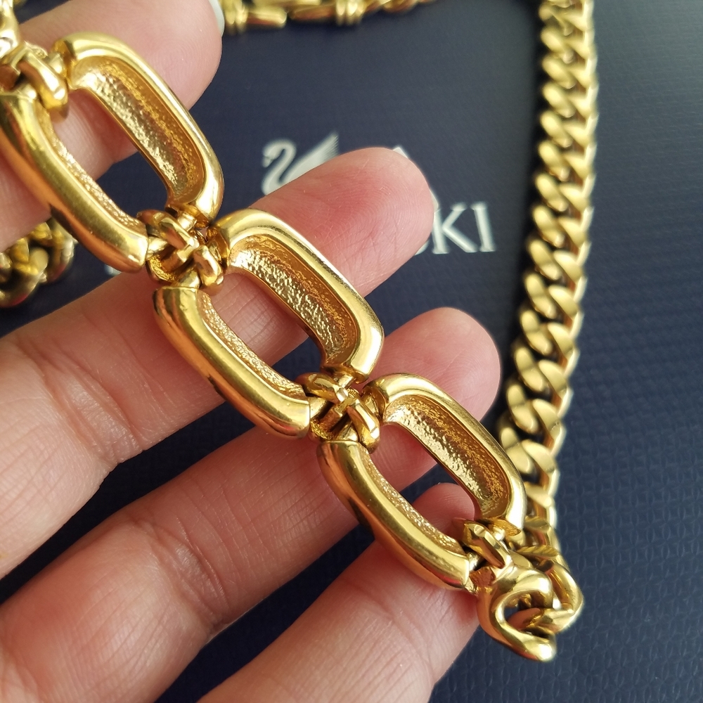 AUTHENTIC Swarovski 18k Gold Plated Chunky Chain Vintage Link Necklace - Picture 12 of 17
